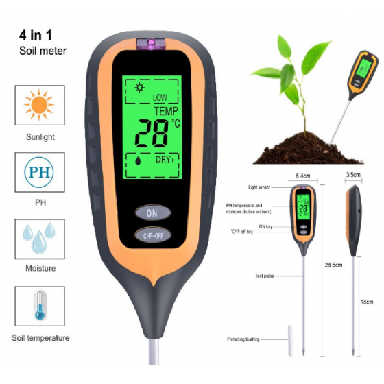 4 In 1 Digital Soil Tester pH Meter Thermometer Sunlight Moisture